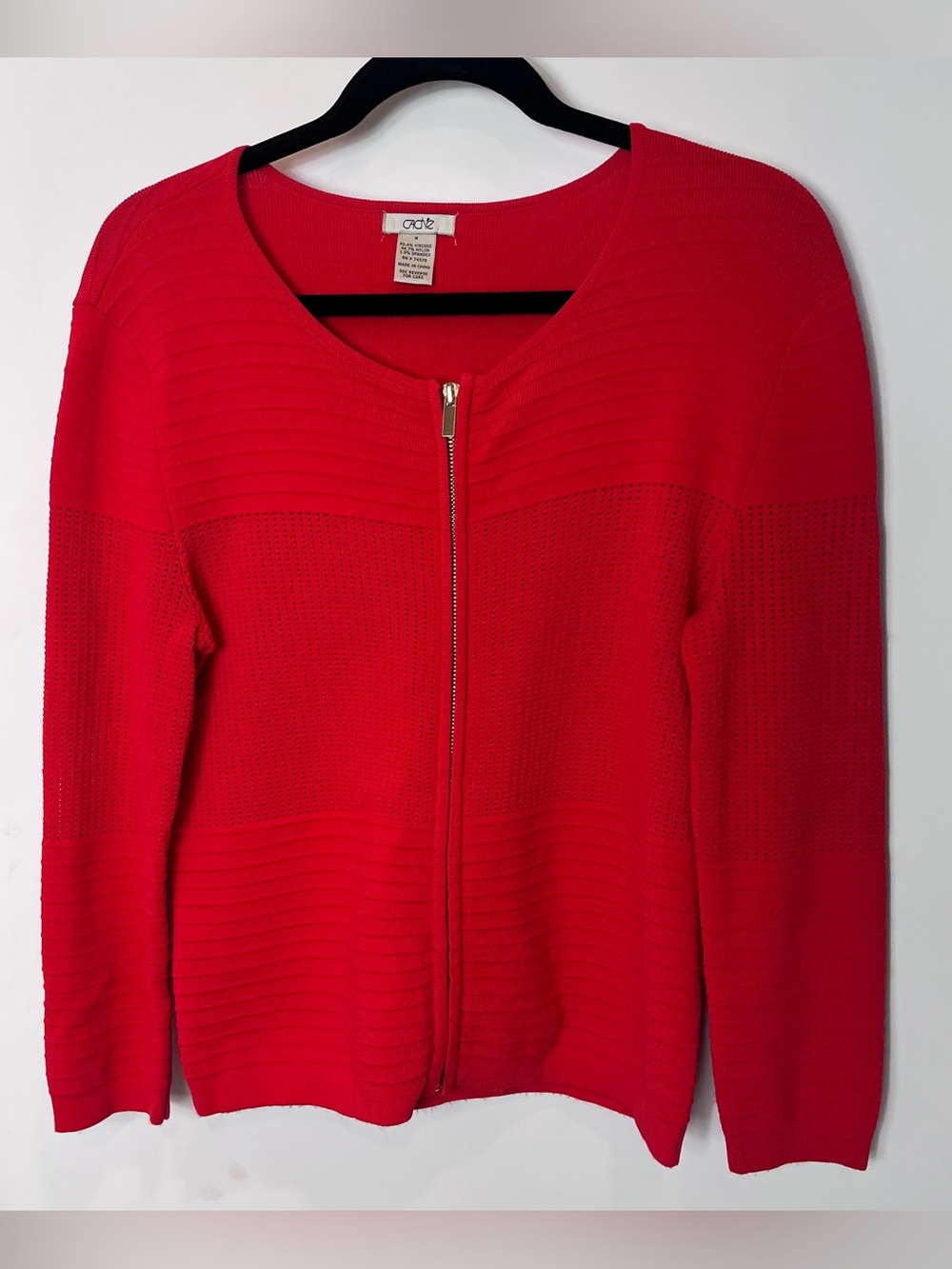 VTG Y2K Cache Red Zip-Front Women's Cardigan Sweater Jacket Perforated Knit M